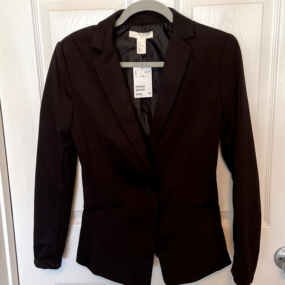 H&M Black Blazer, Elegant, New, Polyester/Viscose, Elastane Lining, US Size 8